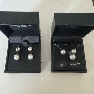 Sterling Silver Pearl Studs and Necklace Set - White Pearls